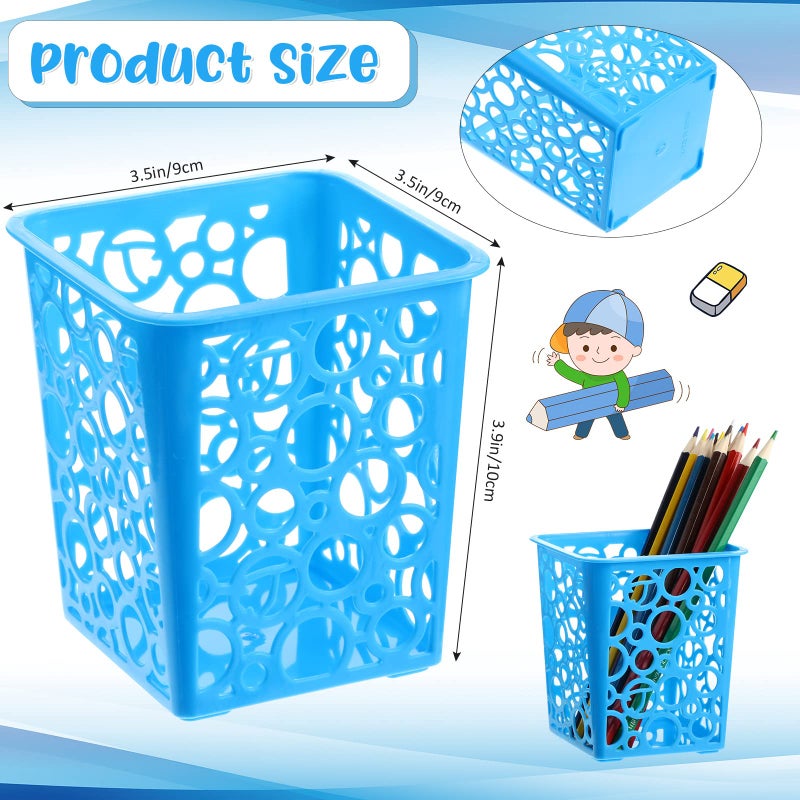 Chinco 12 Pcs Desk Pencil Holder Desktop Plastic Pencil Cups for Desk Hollow Square Classroom Pencil Baskets Office Storage Organizer for Kids Makeup Cosmetic Cup for Home Classroom Drawer in 4 Bright Colors - Image 2
